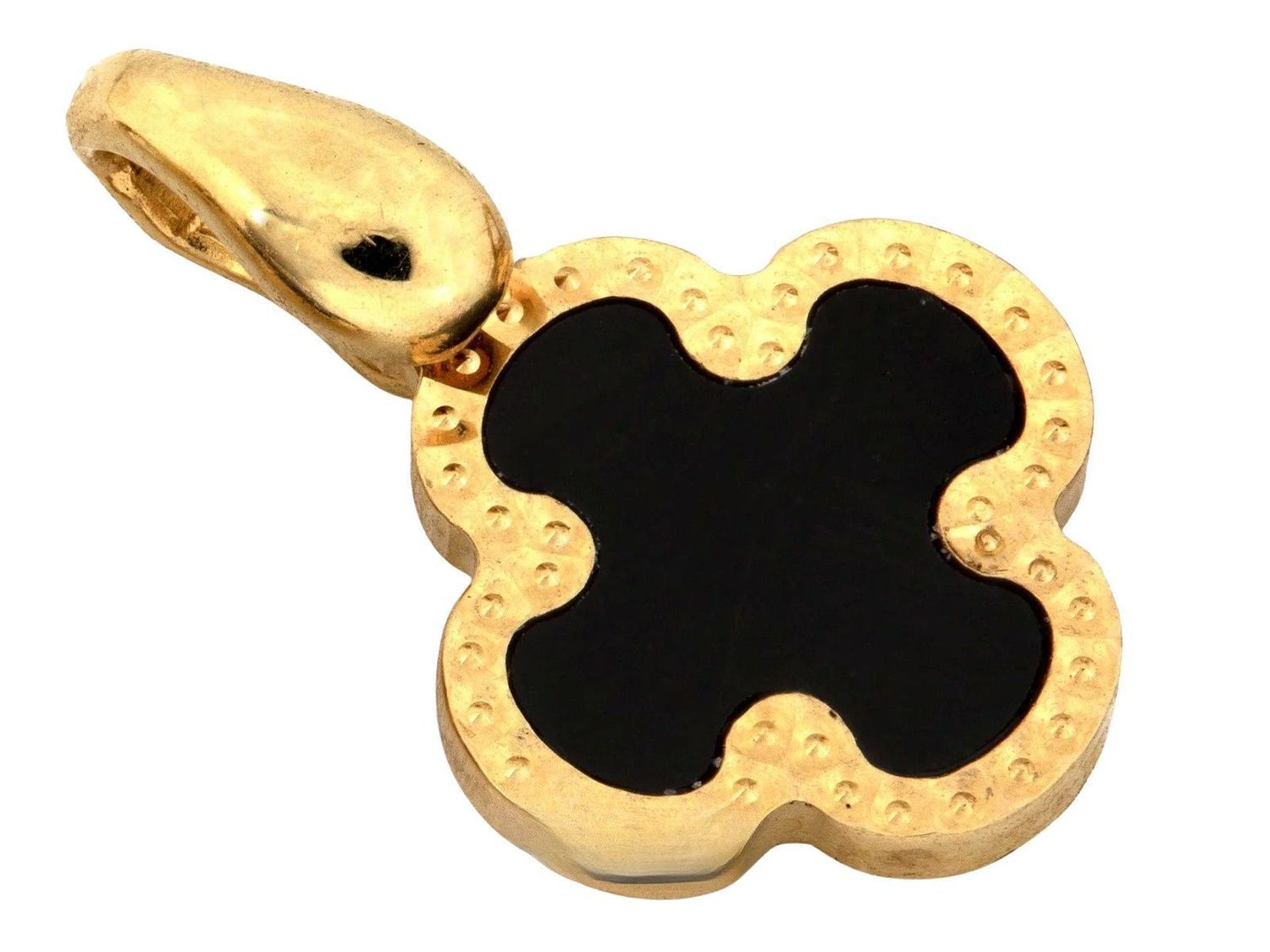 Elegancka złota zawieszka w kształcie kwiatkakoniczynki z czarnym onyksem. Biżuteria z żółtego złota próby 585, diamentowana, idealna na prezent. Cena bez łańcuszka.1.jpg